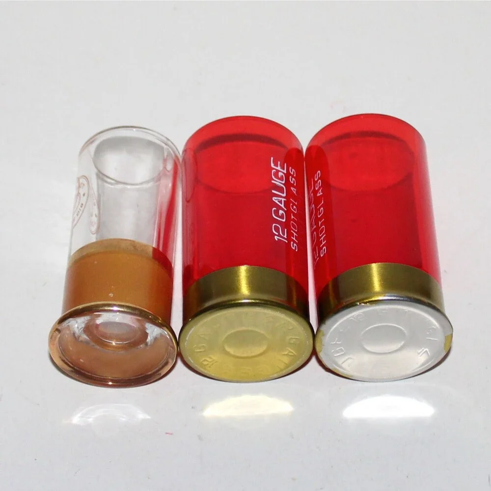 Lot 3 Shot Glass red clear shotgun shell 12 gauge glass plastic ammo bar drink